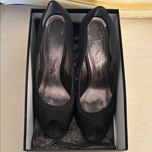 Nina Black Peep-Toe Heels